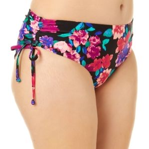 Swim Bottom Plus Size Side Ruch Mid Rise Cool Vibrant Floral Nylon Spandex Soft
